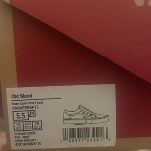 Girls Vans Pink floral sneakers- LACES NOT INCLUDED